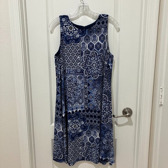 Anne Klein Blue and White Patterned Dress - Picture 1 of 5
